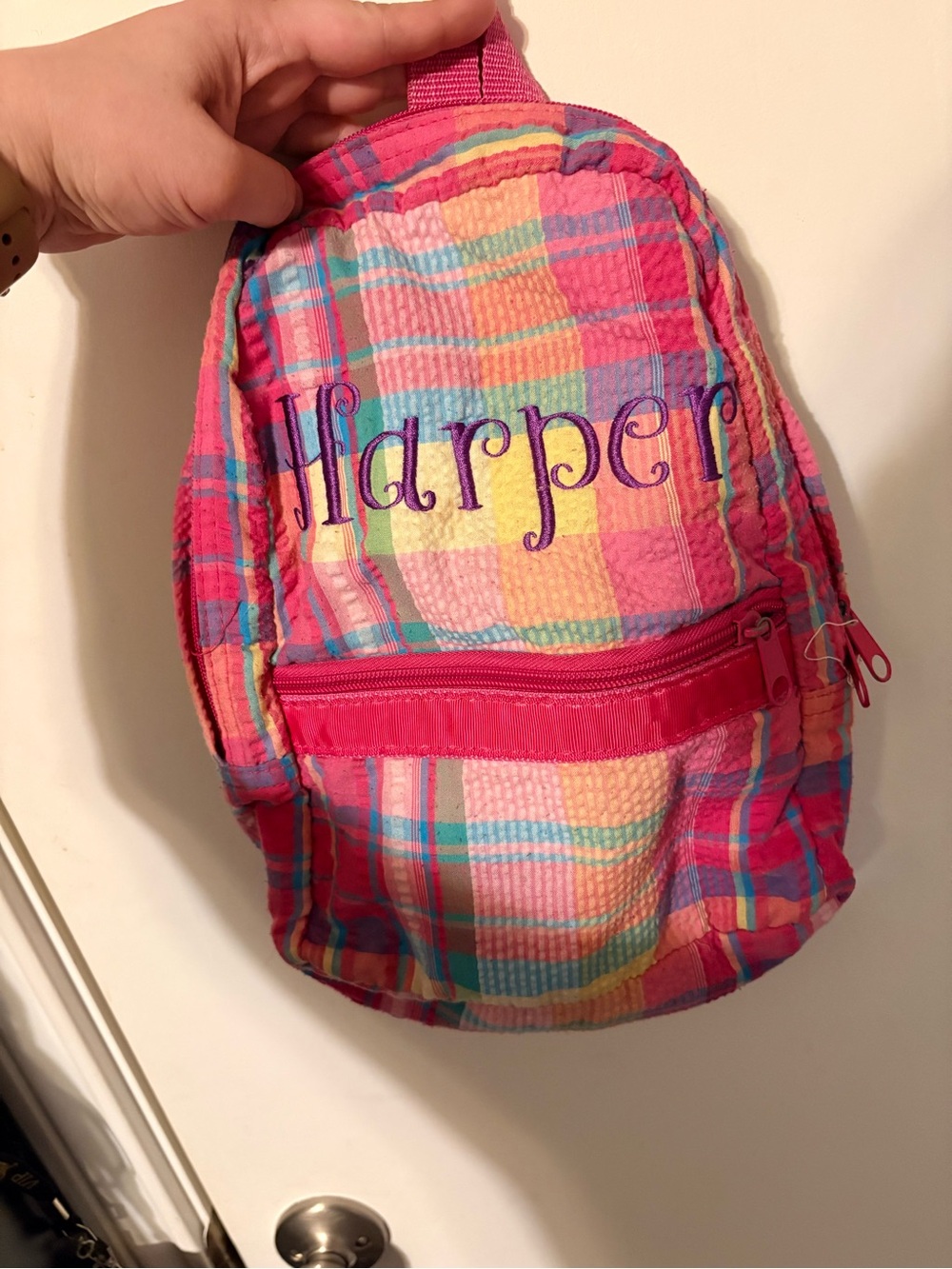 Personalized Pink Plaid Kids Backpack with Name Embroidery Harper